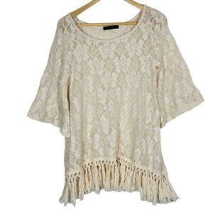 Honey Punch Women's 3/4 Flare Sleeve Lace Fringed Boho/Gypsy/Hippie Top Sz M